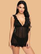 Women's V-Neck Lace Trim Nightdress With G-String