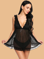 Women's V-Neck Lace Trim Nightdress With G-String