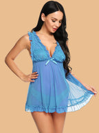 Women's V-Neck Lace Trim Nightdress With G-String