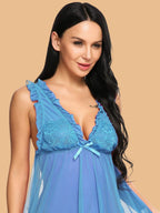 Women's V-Neck Lace Trim Nightdress With G-String