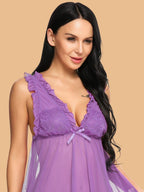 Women's V-Neck Lace Trim Nightdress With G-String