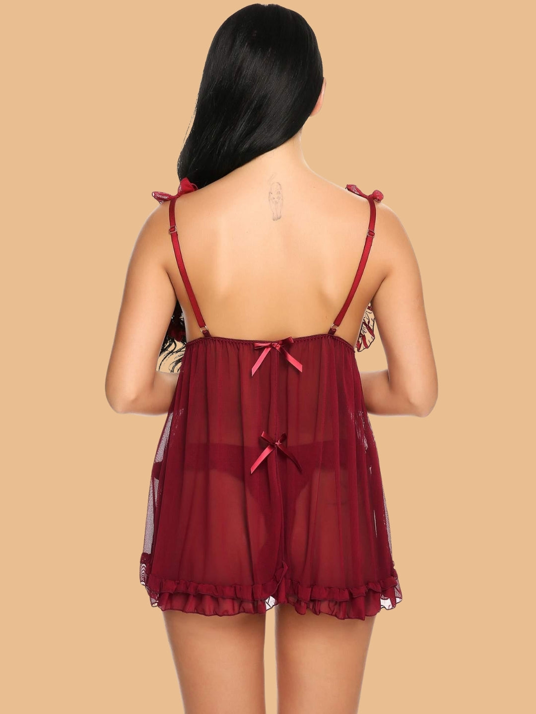 Women's V-Neck Lace Trim Nightdress With G-String