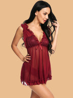 Women's V-Neck Lace Trim Nightdress With G-String