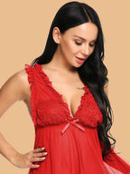 Women's V-Neck Lace Trim Nightdress With G-String