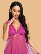 Women's V-Neck Lace Trim Nightdress With G-String