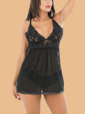 Women's Deep V-Neck Lace Bust Nightdress With Thong