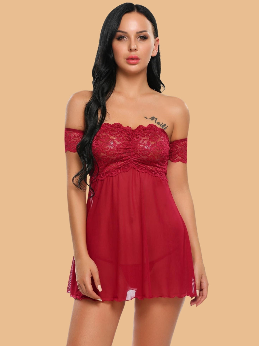 Women's Off Shoulder Lace Bodice Nightdress