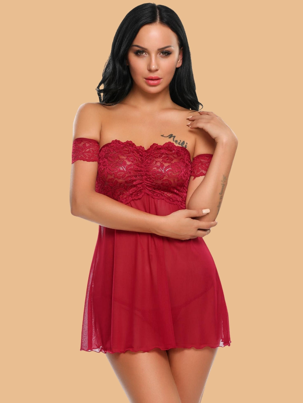 Women's Off Shoulder Lace Bodice Nightdress