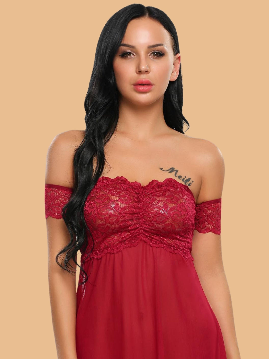 Women's Off Shoulder Lace Bodice Nightdress