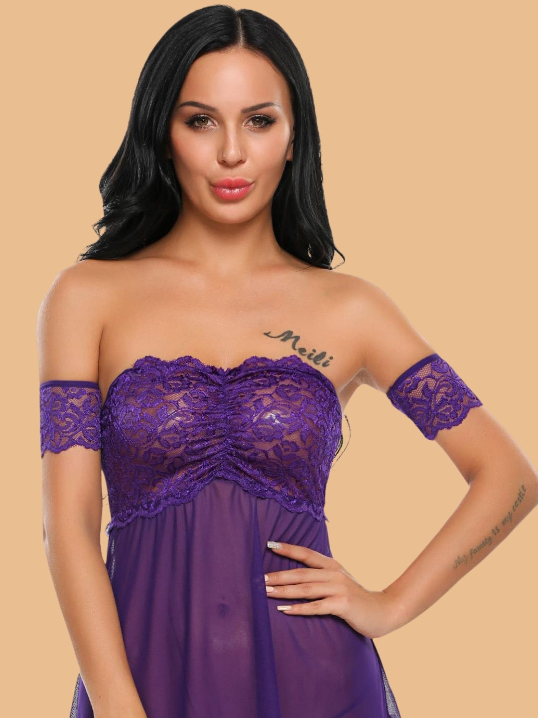 Women's Off Shoulder Lace Bodice Nightdress