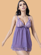 Women's Lace Nightdress With Bow Straps & Scalloped Hem