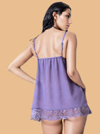 Women's Lace Nightdress With Bow Straps & Scalloped Hem