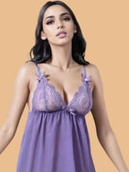 Women's Lace Nightdress With Bow Straps & Scalloped Hem