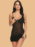 Women's Underwired Mesh Nightdress With Satin Bow & Ruffle Lace Hem