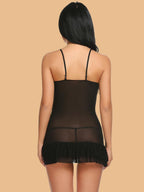 Women's Underwired Mesh Nightdress With Satin Bow & Ruffle Lace Hem