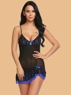 Women's Underwired Mesh Nightdress With Satin Bow & Ruffle Lace Hem