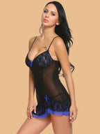 Women's Underwired Mesh Nightdress With Satin Bow & Ruffle Lace Hem