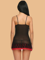 Women's Underwired Mesh Nightdress With Satin Bow & Ruffle Lace Hem