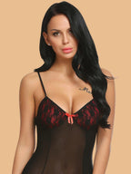 Women's Underwired Mesh Nightdress With Satin Bow & Ruffle Lace Hem