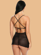 Women's Halter Deep V Neck Lace Nightdress With Open Back