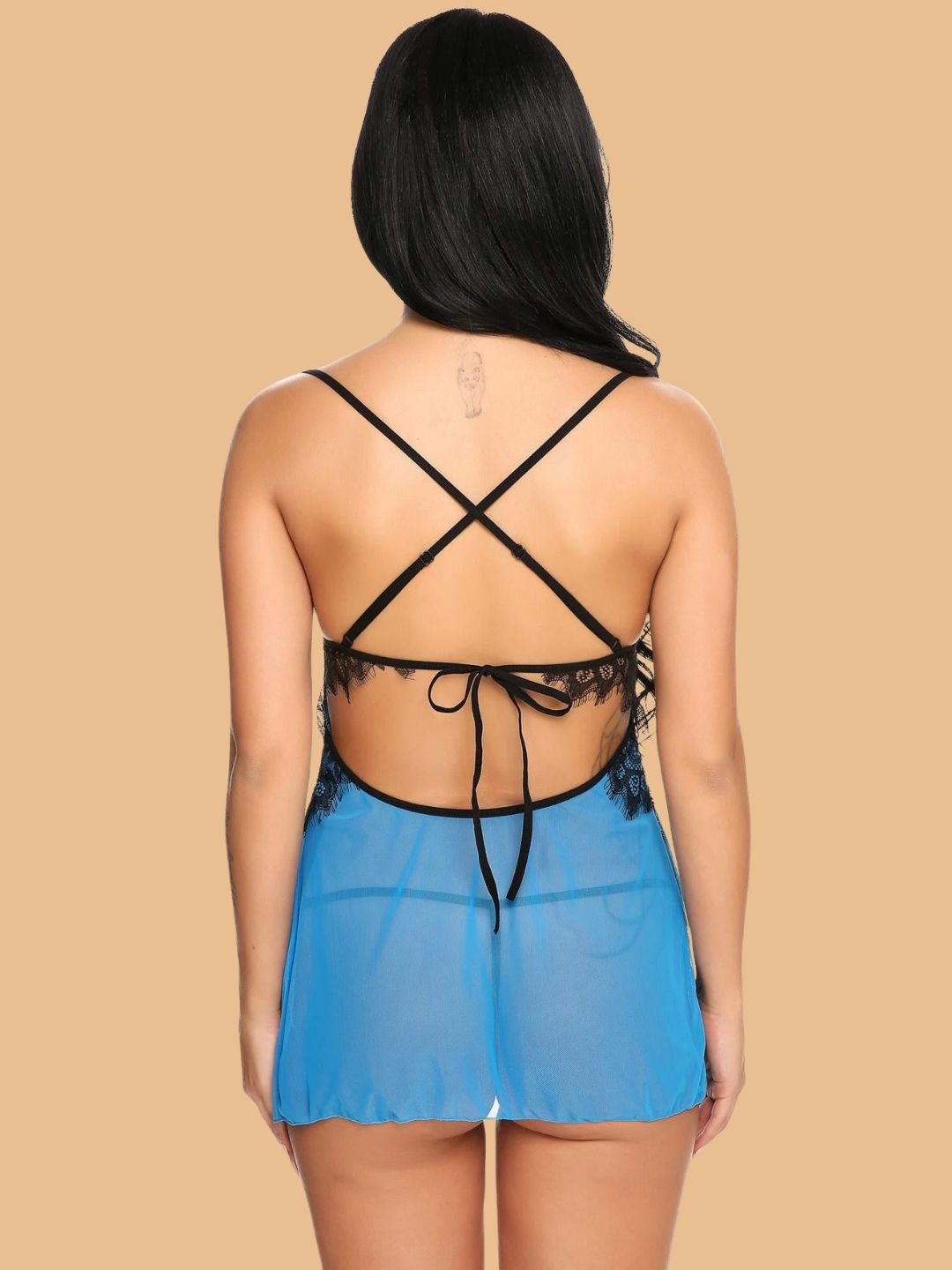 Women's Halter Deep V Neck Lace Nightdress With Open Back