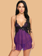 Women's Halter Deep V Neck Lace Nightdress With Open Back