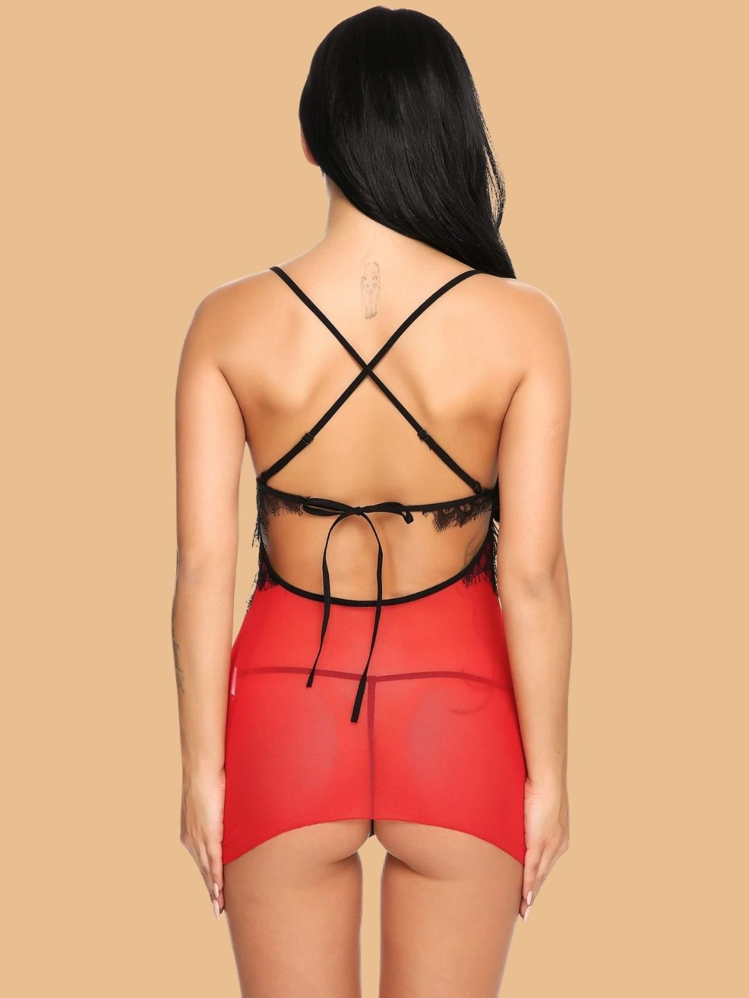 Women's Halter Deep V Neck Lace Nightdress With Open Back
