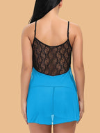 Women's Two-Tone Lace & Mesh Nightdress With Deep V Neck & Asymmetric Hem