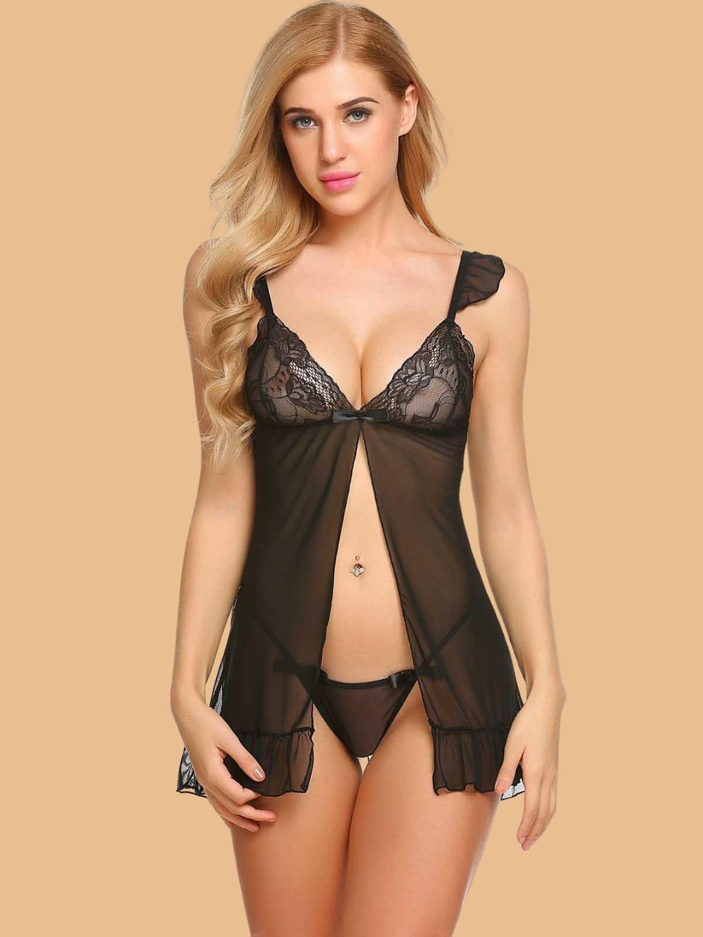 Women's Open-Front Lace Nightdress With G-String