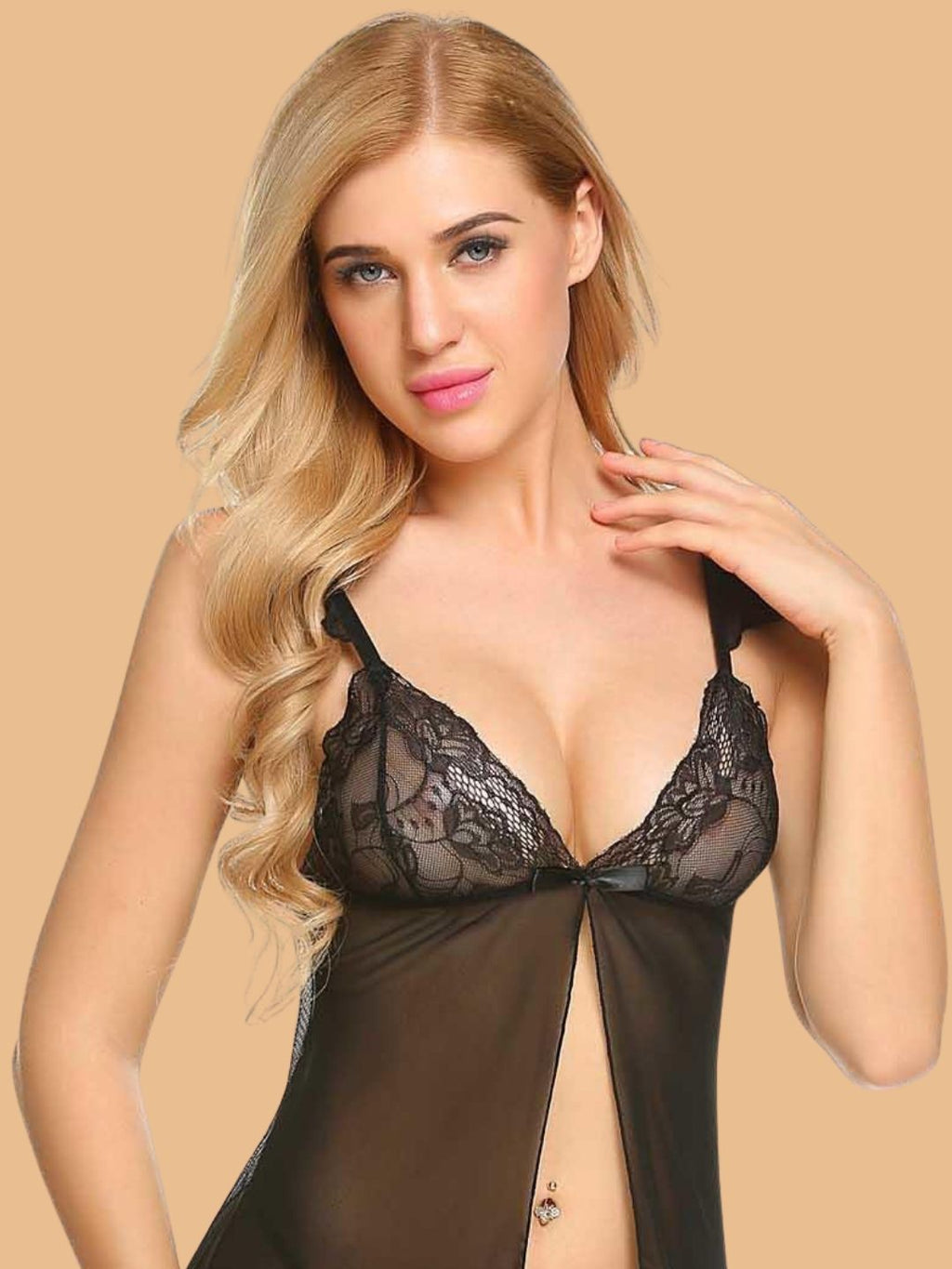 Women's Open-Front Lace Nightdress With G-String