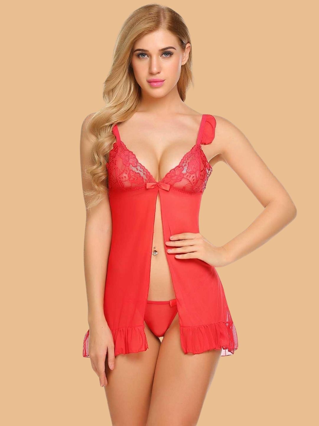 Women's Open-Front Lace Nightdress With G-String