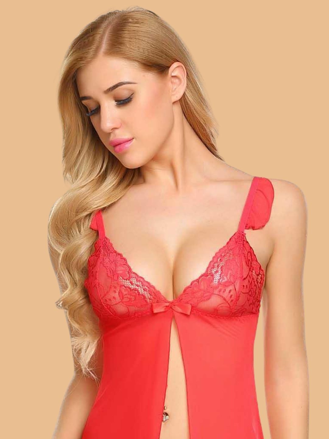Women's Open-Front Lace Nightdress With G-String
