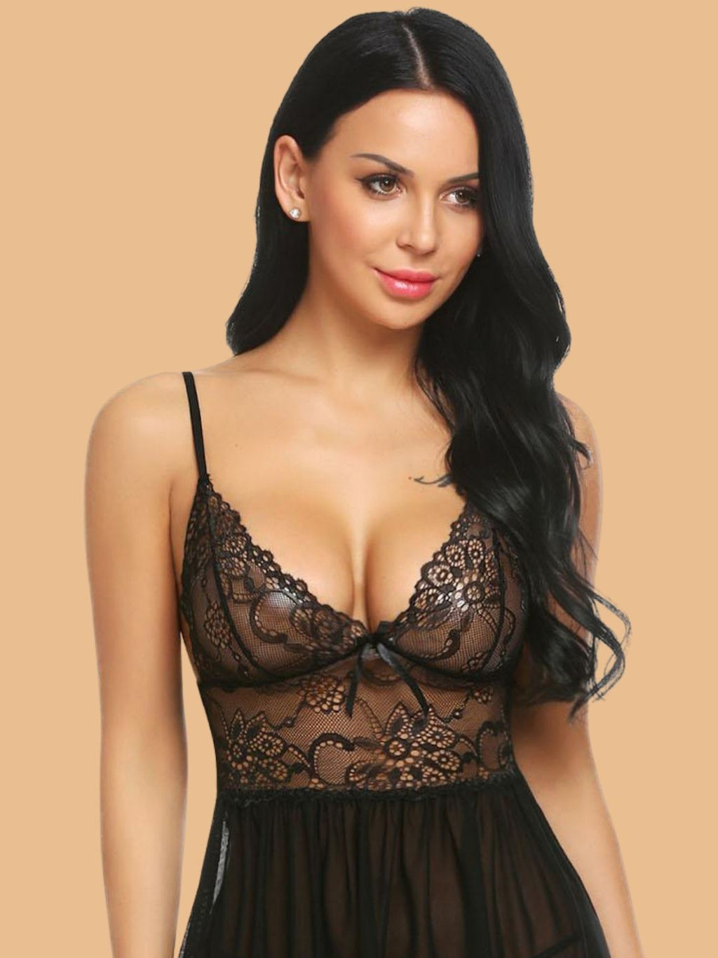 Women's Lace Nightdress With Satin Bow