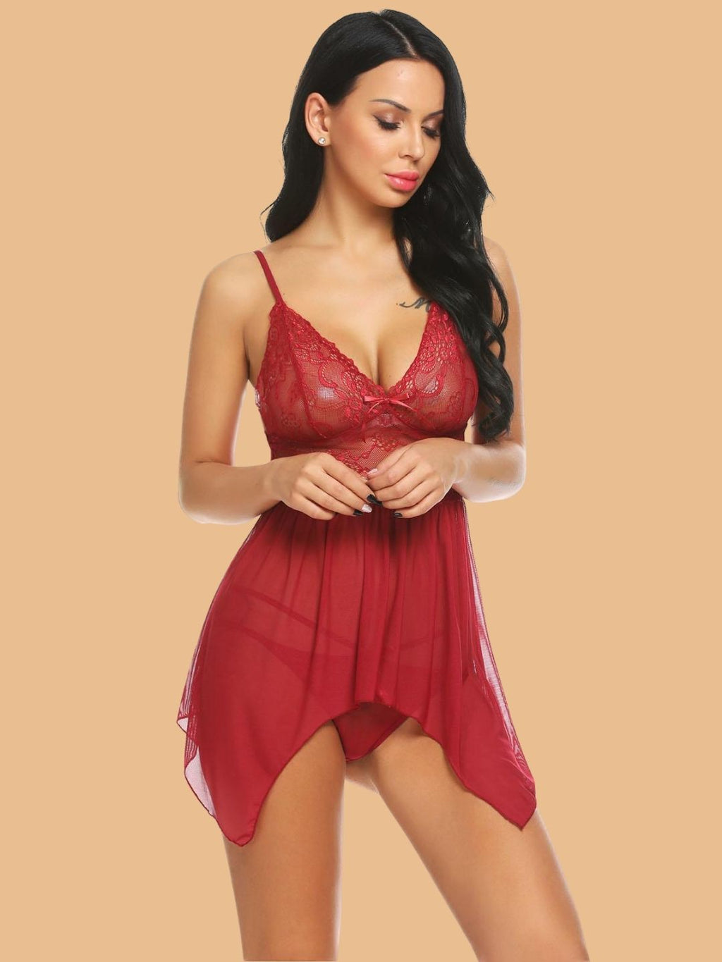 Women's Lace Nightdress With Satin Bow