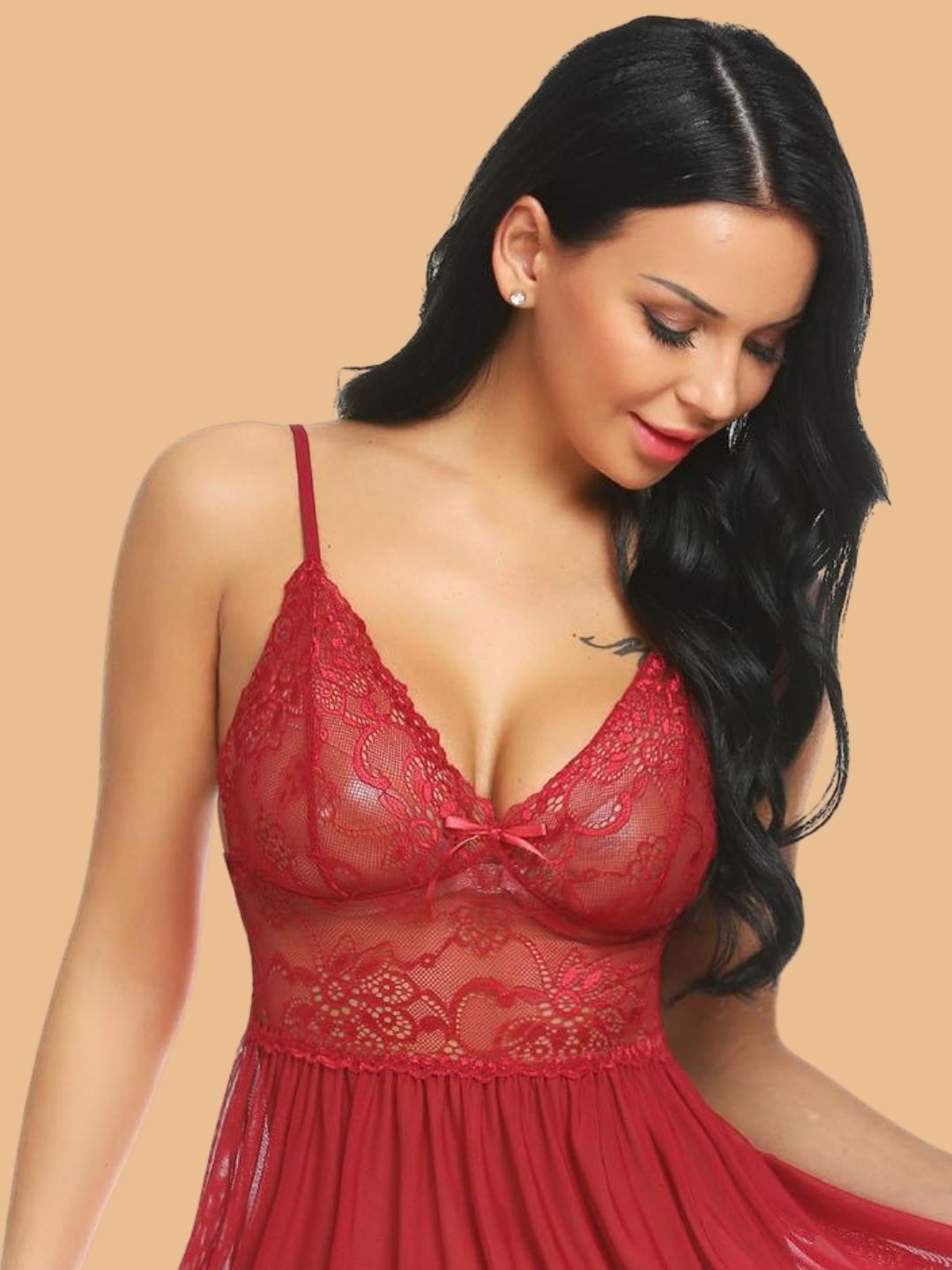 Women's Lace Nightdress With Satin Bow
