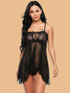Women's Power Net & Lace Nightdress With Lace-Up Front