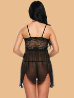 Women's Power Net & Lace Nightdress With Lace-Up Front