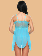 Women's Power Net & Lace Nightdress With Lace-Up Front