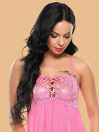 Women's Power Net & Lace Nightdress With Lace-Up Front