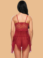 Women's Power Net & Lace Nightdress With Lace-Up Front