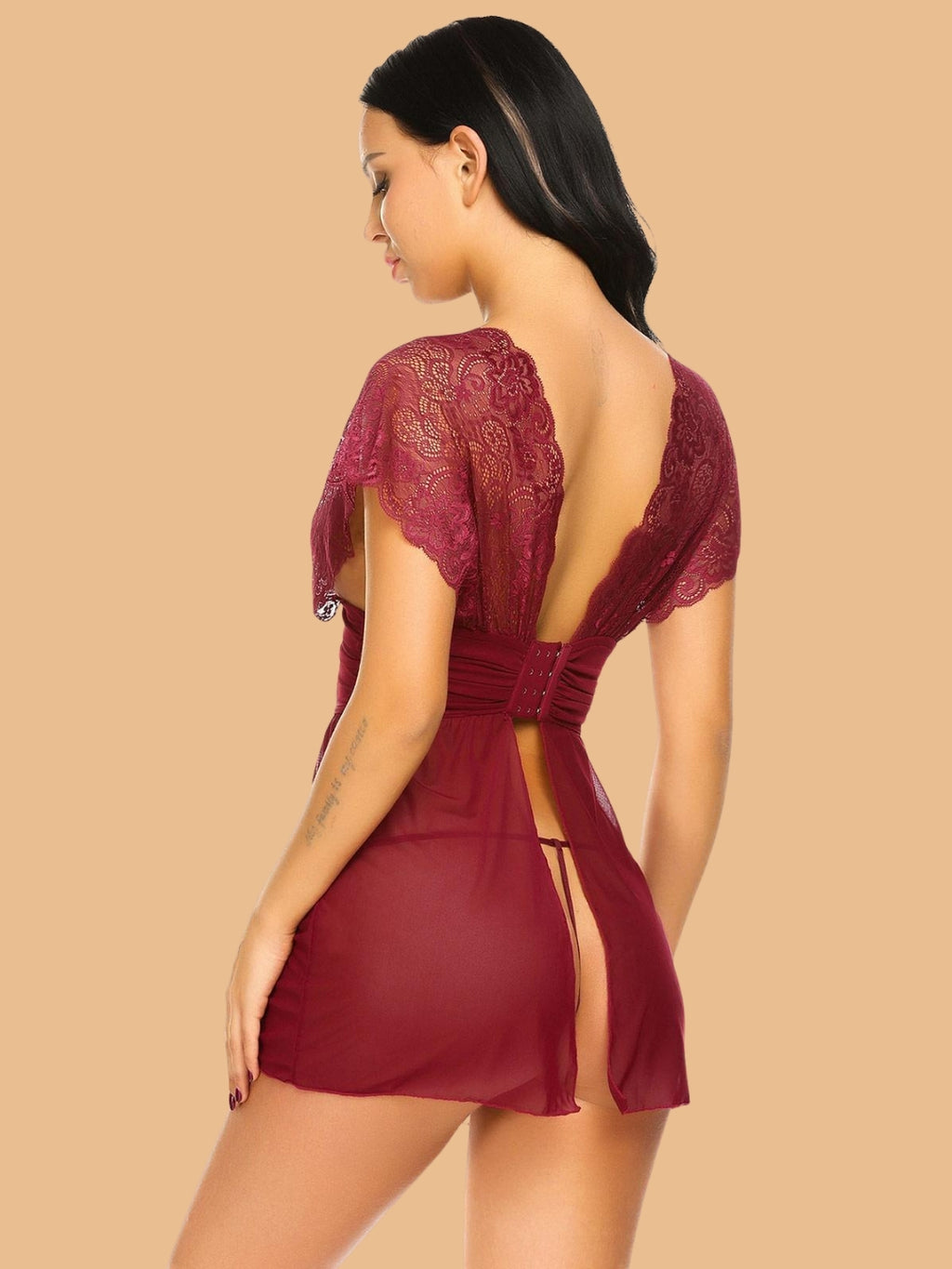 Women's Lace Nightdress With Deep V Neck