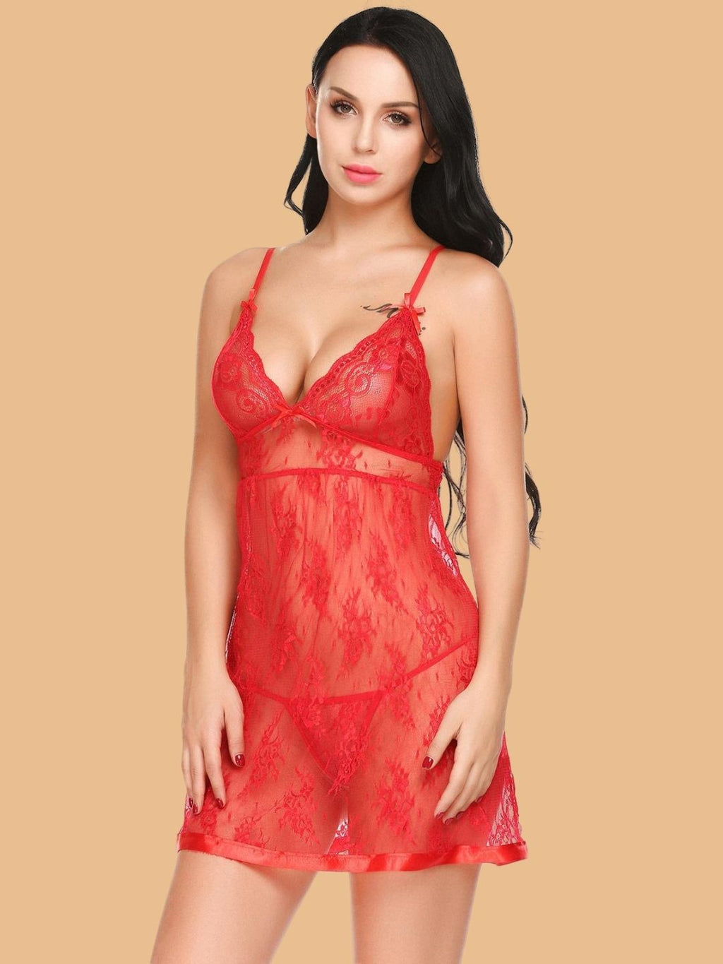 Women's Floral Lace Nightdress With Satin Hem