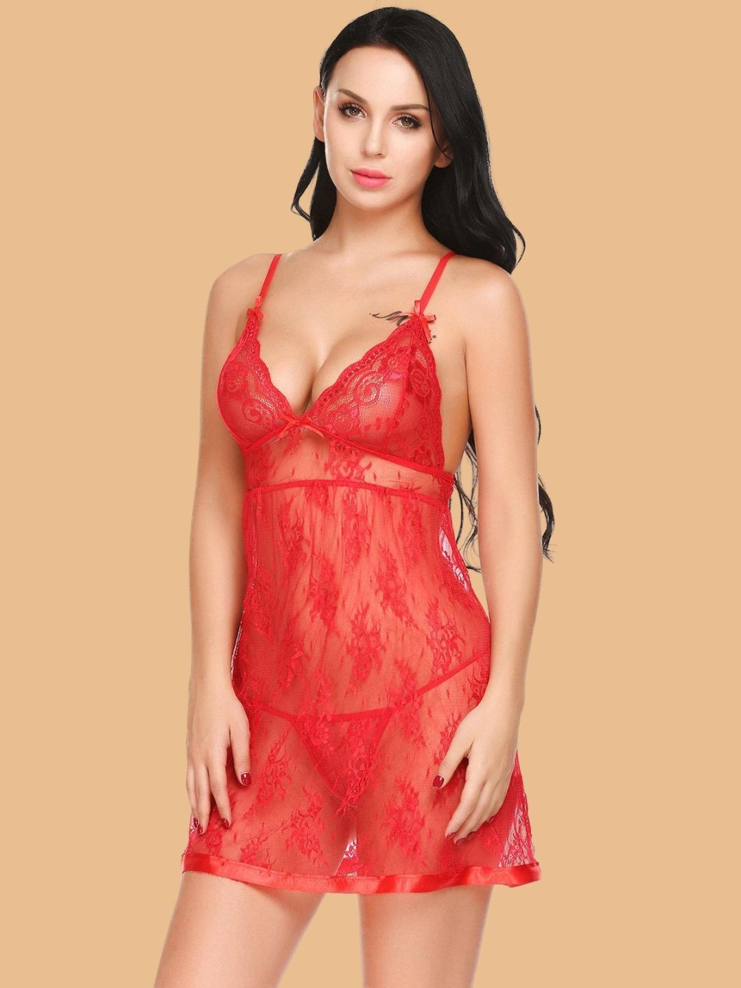 Women's Floral Lace Nightdress With Satin Hem
