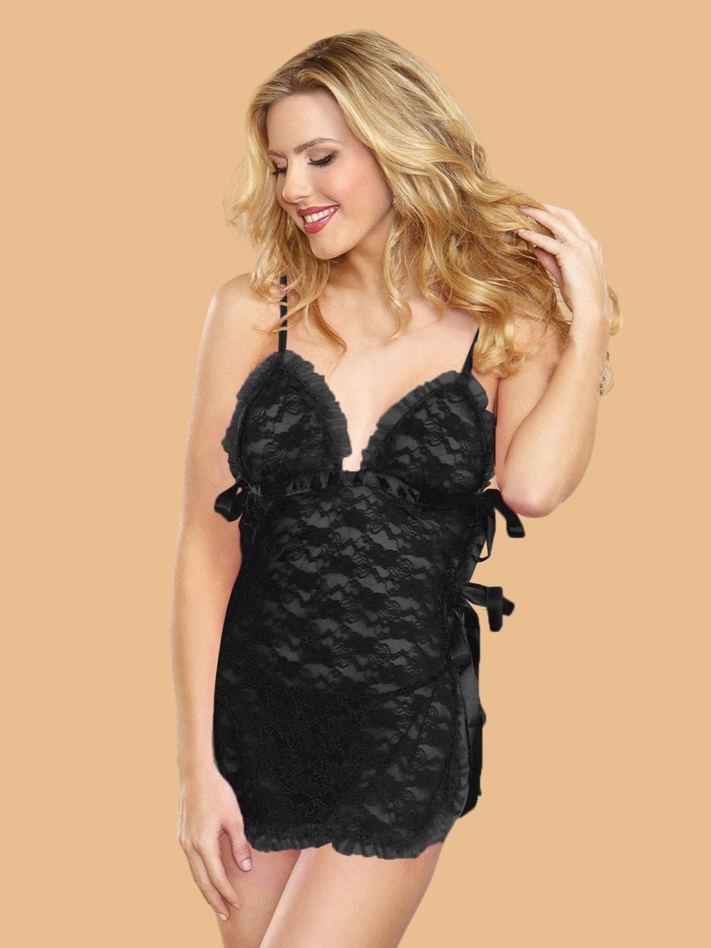 Women's Lace Nightdress With Side Ribbon Ties