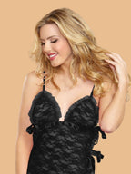 Women's Lace Nightdress With Side Ribbon Ties
