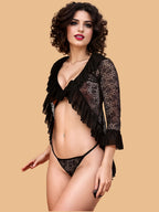 Women's Floral Lace Robe With G String Brief