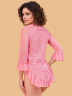 Women's Floral Lace Robe With G String Brief