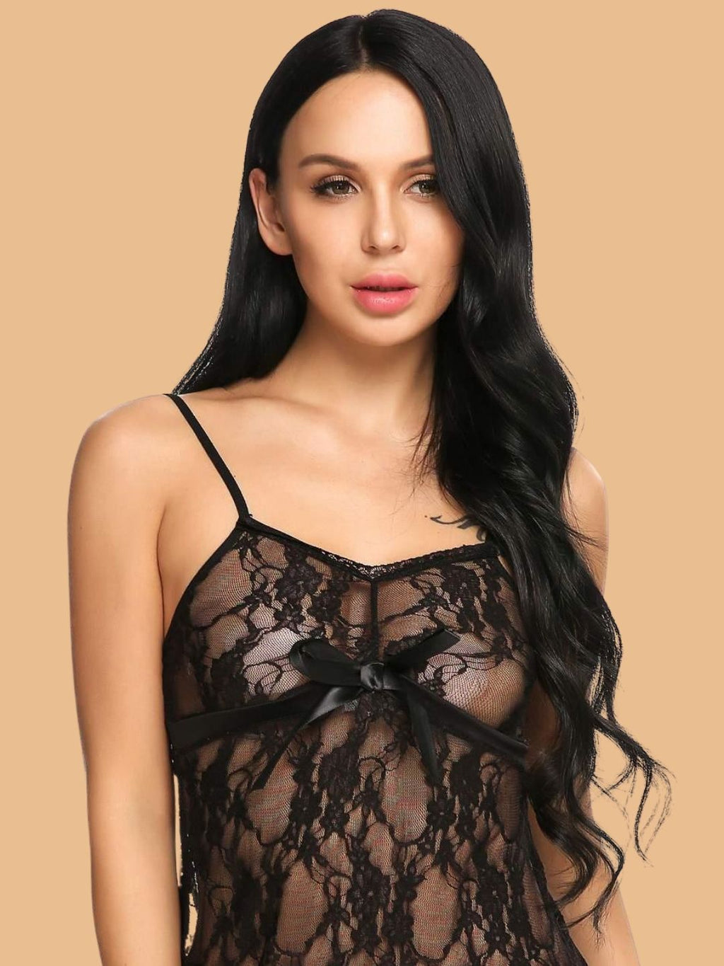 Women's Floral Lace Slip Nightdress With G String
