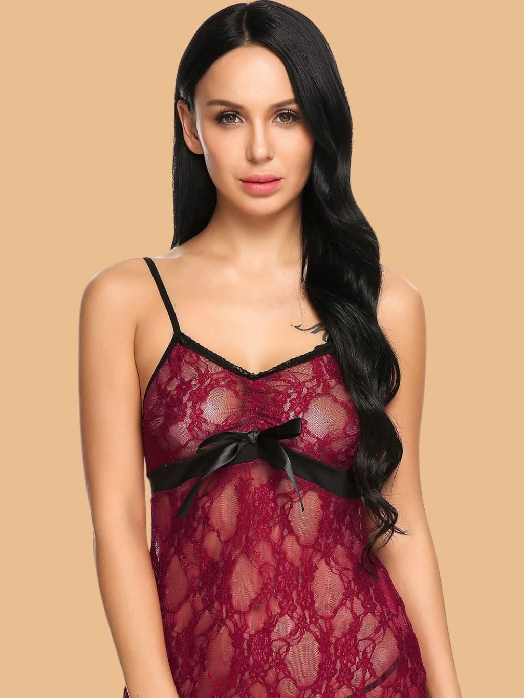 Women's Floral Lace Slip Nightdress With G String