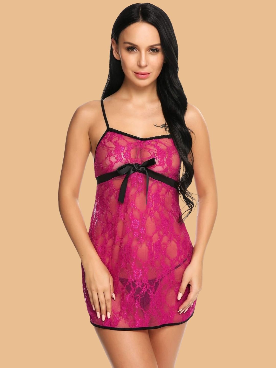 Women's Floral Lace Slip Nightdress With G String